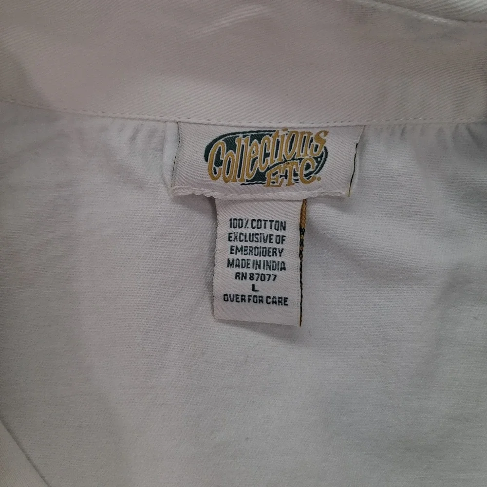 Collections Etc Jacket Womens Large Trucker White Embroidered Floral Cotton EUC